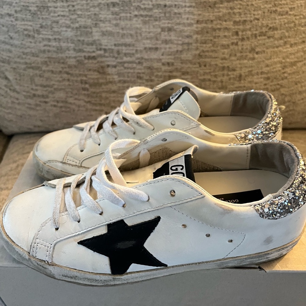 ✨SOLD✨ Golden Goose White and Black Sneakers with Silver Accents